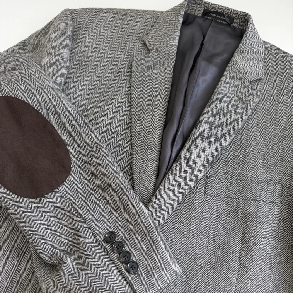 Lauren Ralph Lauren Herringbone Wool Jacket Elbow Patches Men's 46R